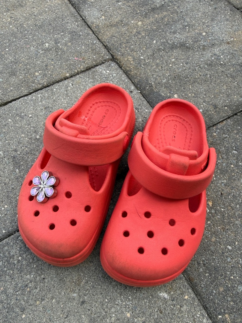 CROCS Kids' Red Mary Jane Clog with Flower Jibbitz - Size 8